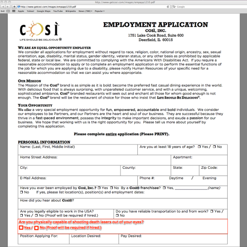 suggestions for changing the cosi employment application